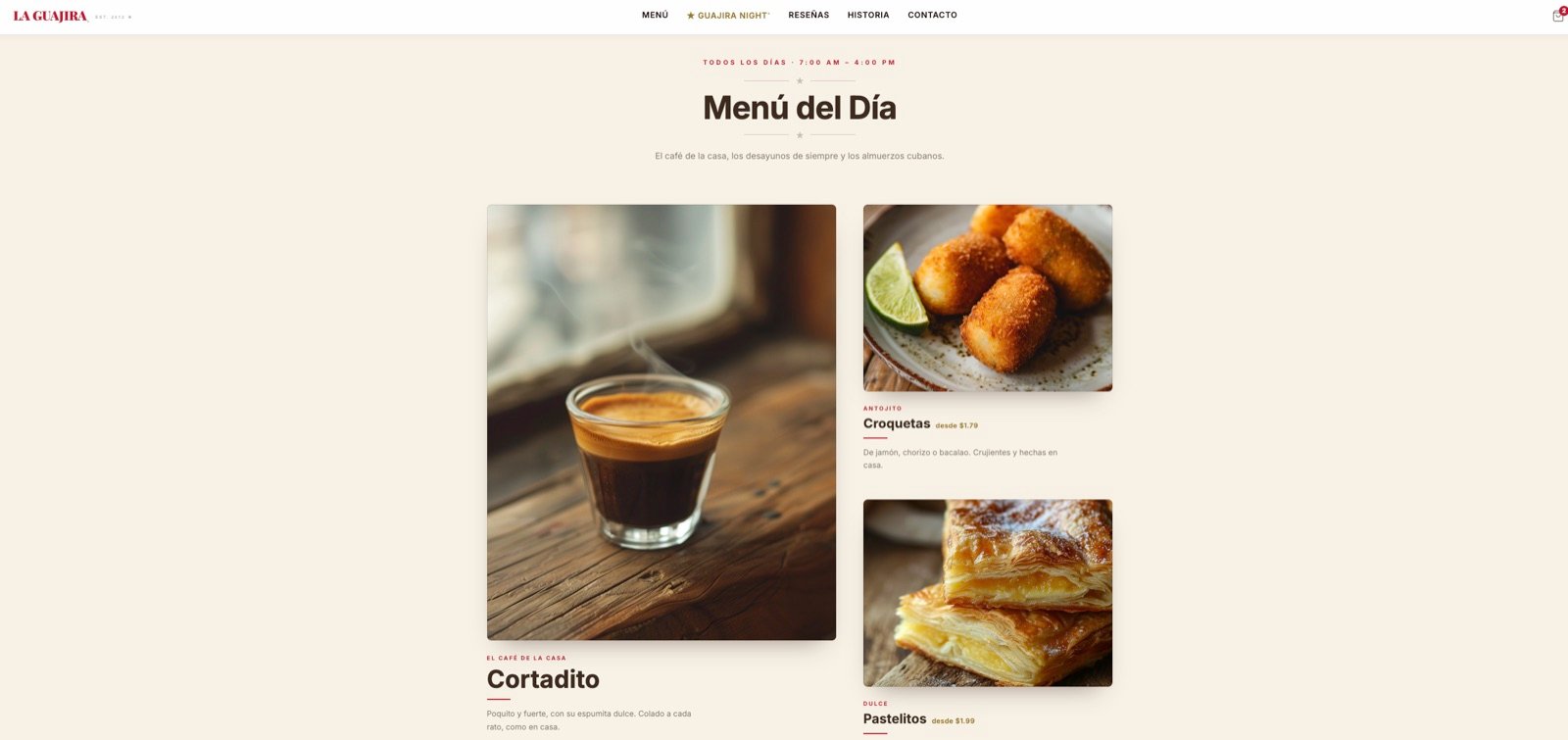 Web de La Guajira, cafetería cubana